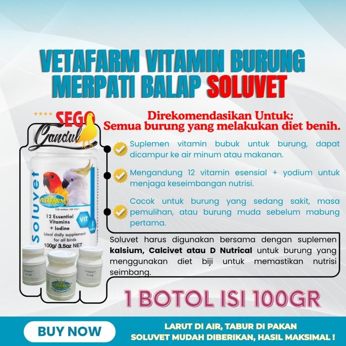 Chocolatoslatoe Vetafarm Vitamin Burung Merpati Balap Soluvet Kemasan 1 Botol Isi 100Gr