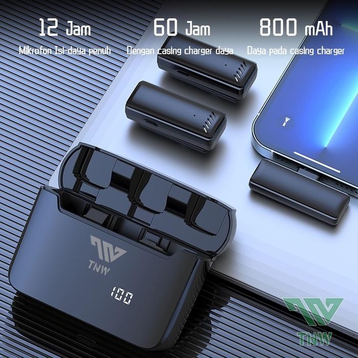 Tnw A9 Mikrofon Lavalier Nirkabel Dengan Digital Display Lapel Mini Microphone Dual Transmitter & 1