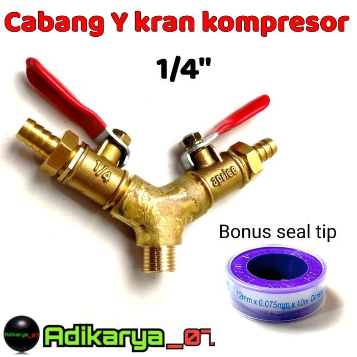 PAKET kran kompresor angin 1/4 + CABANG Y kran selang kompresor angin 1/4 kran angin kompresor