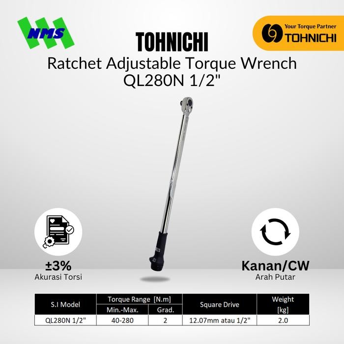 NEW Kunci Torsi QL280N 1/2" 40 - 280Nm TOHNICHI Torque Wrench