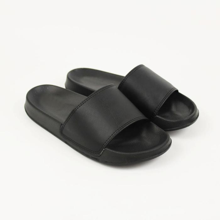 Compass - Sandal Selop Pria Wanita Hitam Fullblack Polosan Terbaru / Sandal Slip On Polos / Sandal
