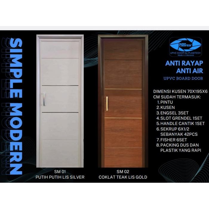 PINTU UPVC KAMAR MANDI TOILET 70X195 / PINTU UPVC TEBAL PREMIUM SERBAGUNA ANTI KEROPOS ANTI KARAT