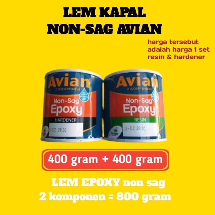 Avian Lem Kapal Laut Non-Sag Epoxy 2 Komponen 400 gram + 400 gram Lem Tambal Tangki Tahan Air