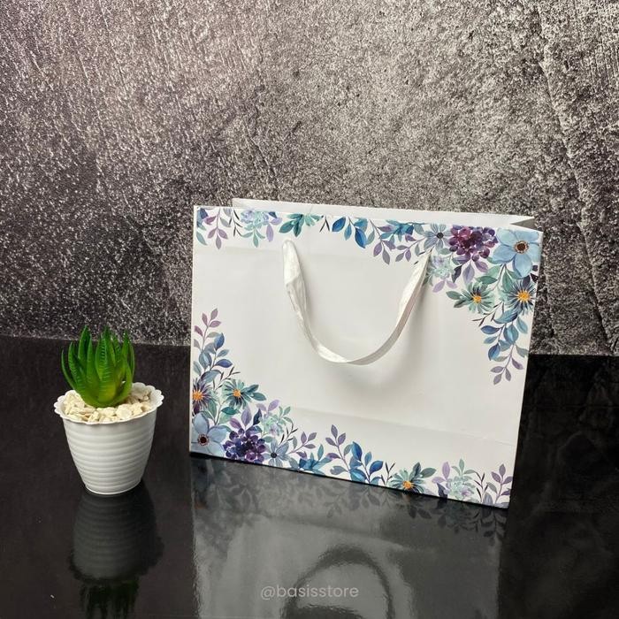 Paper Bag Motif Bunga 25x20x10 Kado Custom Wedding Tas Souvenir Kado Kertas Ulang Tahun Bridesmaid