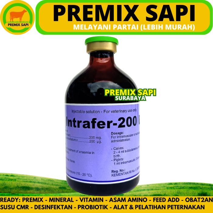 INTRAFER 200 B12 100ML - OBAT HEWAN ANTI ANEMIA & PEMACU PERTUMBUHAN FE & B12 SAPI BABI KAMBING