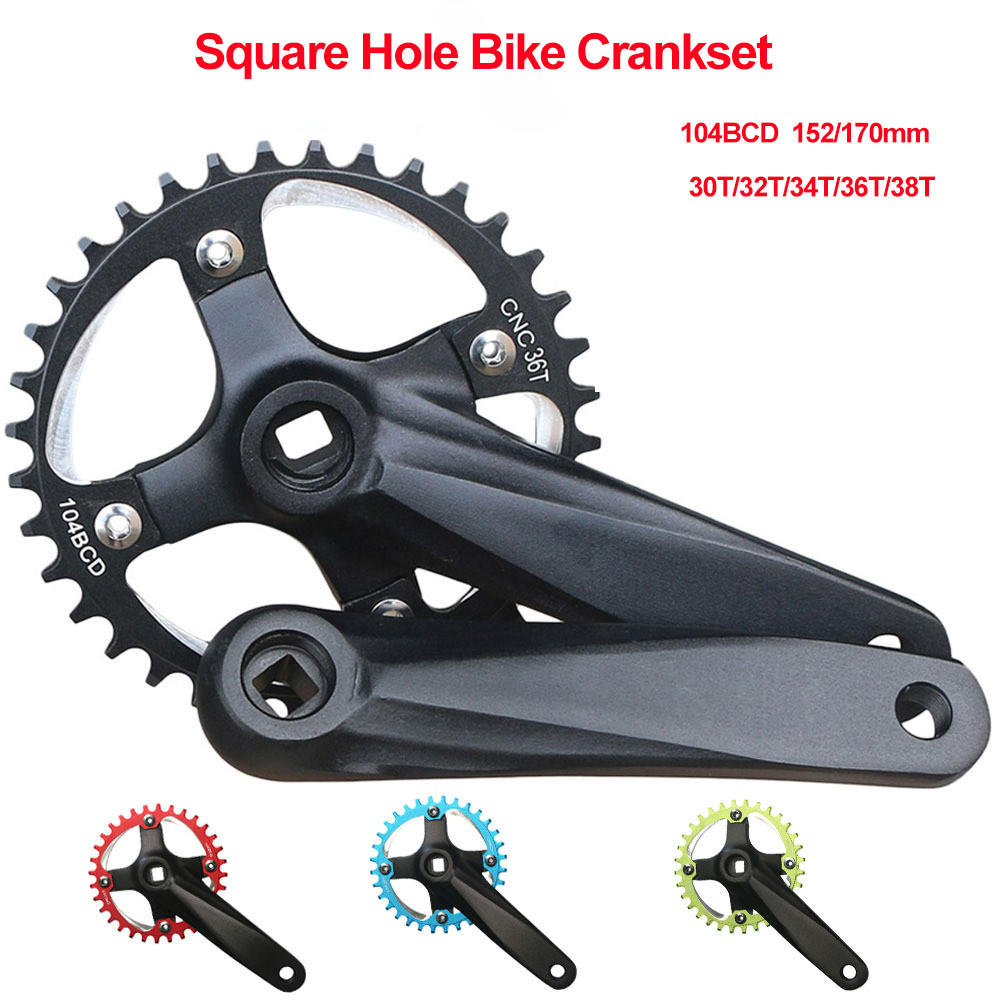 MTB Bike Square Hole Crankset 104BCD Bicycle Crank Sprocket 152mm 170mm 30T 32T 34T 36T 38T Narrow