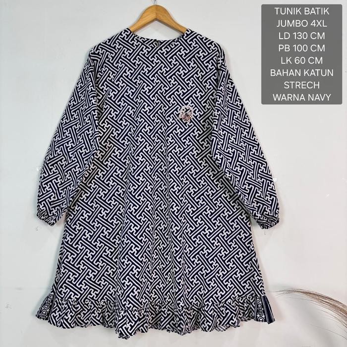 Tunik Atasan Batik Jumbo Ld 130 Cm Model Rempel Kekinian