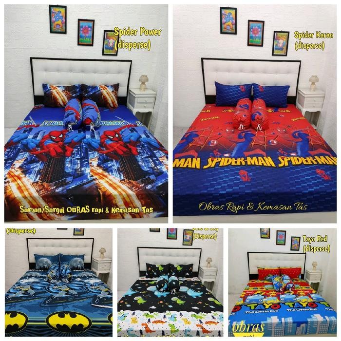 5ihu Anak Keren Sprei Spiderman,Batman,Mobil,Dinosaurus,Tayo Sprei Anak Laki Laki Sprei