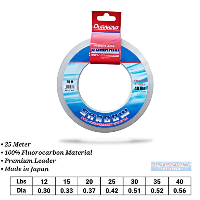 Leader Duraking Shadow 25M 100% Fluorocarbon / Senar Pancing / Tasi Pengikat Kail Pancing (TERBAIK)