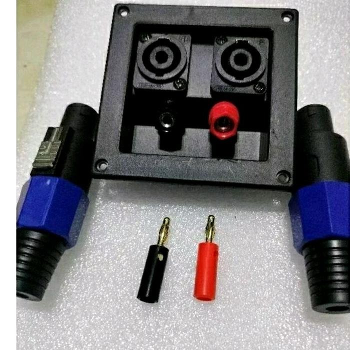 Jack 2 spikon+plat+2 jack banana speaker satu set