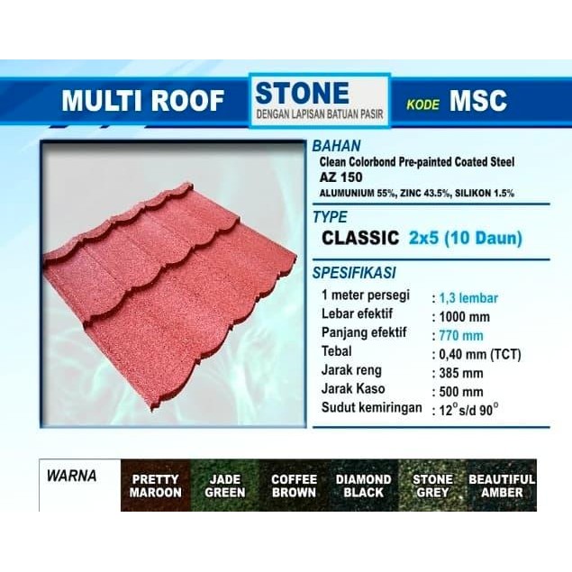 Genteng Metal Pasir Multi Roof 2X5 X 0.40Mm - Andal Prima Id