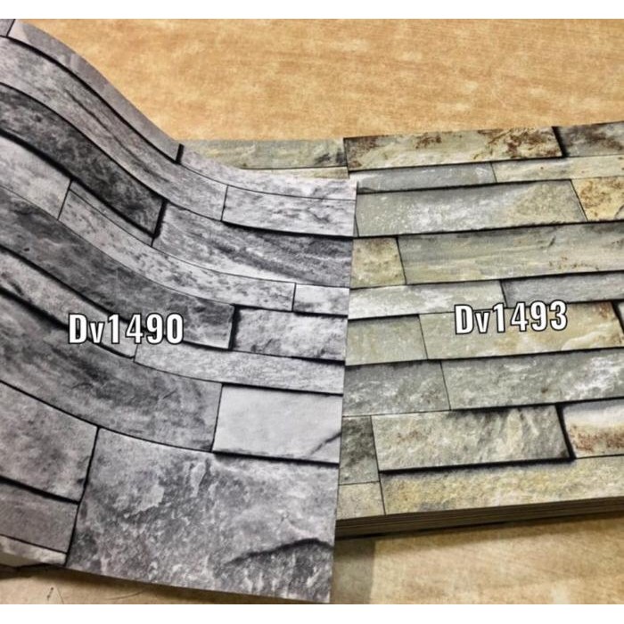 ASLI Wpaper Dinding Batu Alam Abu Coklat Rock READY STOCK