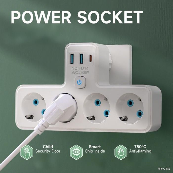 TechBee stop kontak dinding stop kontak tempel dinding stop kontak saklar stop kontak 4 lubang