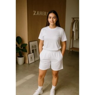 SETELAN OLAHRAGA PRIA WANITA – BAJU KAOS PUTIH POLOS CELANA PENDEK RUNNING / GYM / TES TNI POLRI
