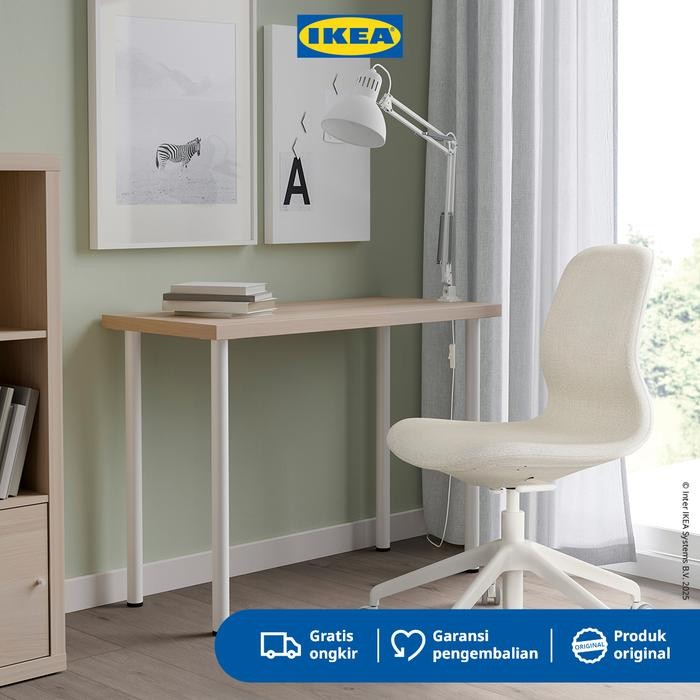 IKEA LINNMON/ADILS Meja Minimalis Berkualitas Efek Kayu Oak Diwarnai Putih/Putih100x60 cm Furniture