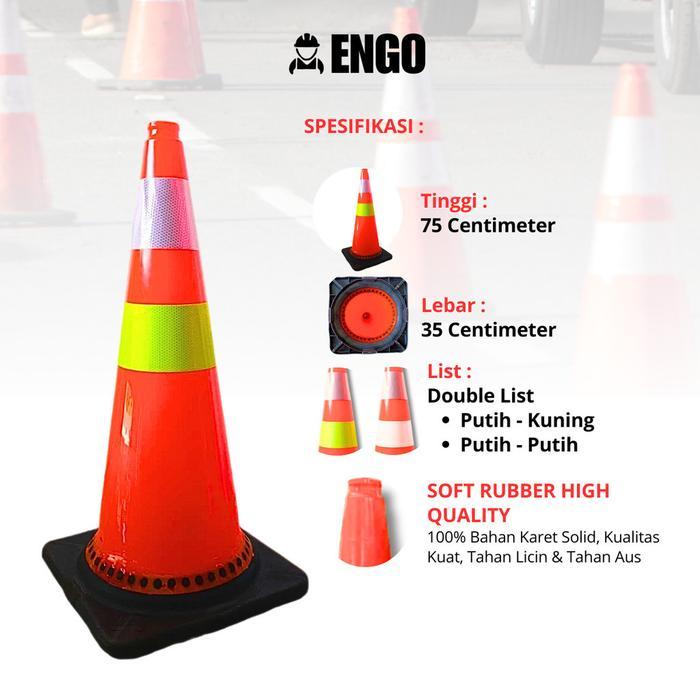 TRAFFIC CONE TINGGI 75 CM BLACK BASE PEMBERAT HITAM PEMBATAS JALAN RAYA KEAMANAN JALAN RAYA TOLL