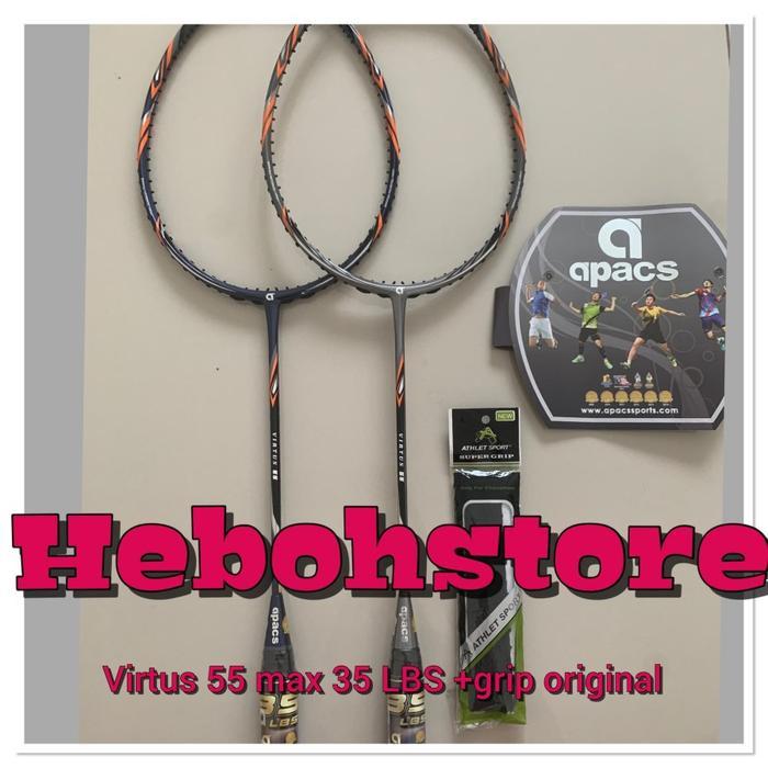 Raket Badminton APACS NEW VIRTUS 55 free grip kuat tarik 35 LBS ORI