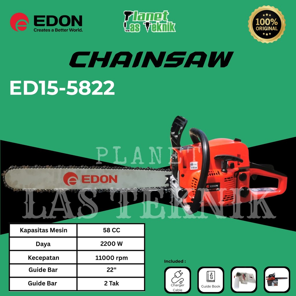 Gergaji mesin EDON ED15-5822 Chainsaw 22 inch gergaji kayu Edon Chain Saw ED15-5822 22inch Mesin Ger
