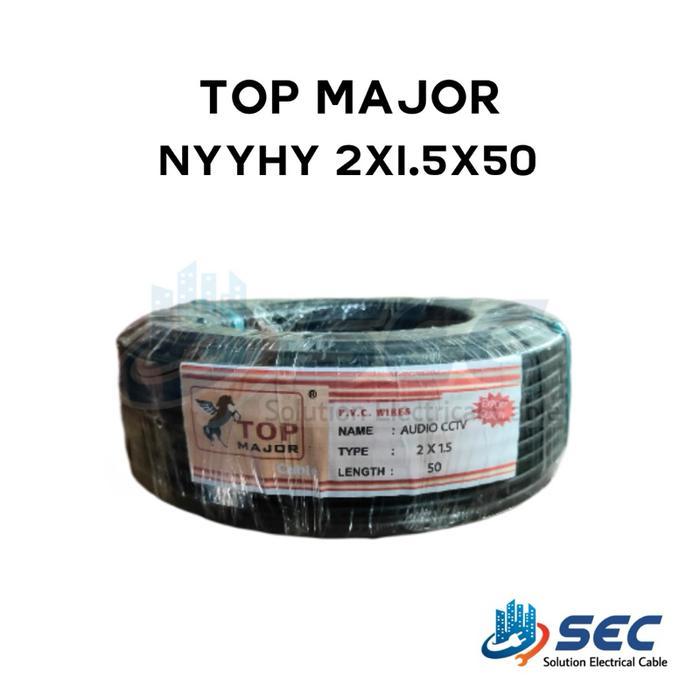 KABEL SERABUT TOP MAJOR 2x1.5 50 YARD kabel terminal kabel serabut kabel serabut isi 2 - HITAM