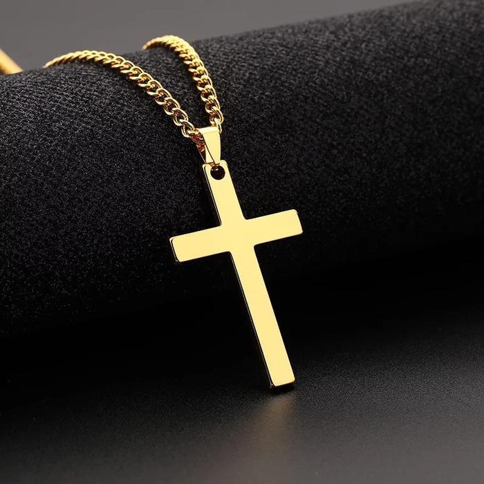 Kalung Salib Pria & Wanita stainles steel Emas Perak Hitam