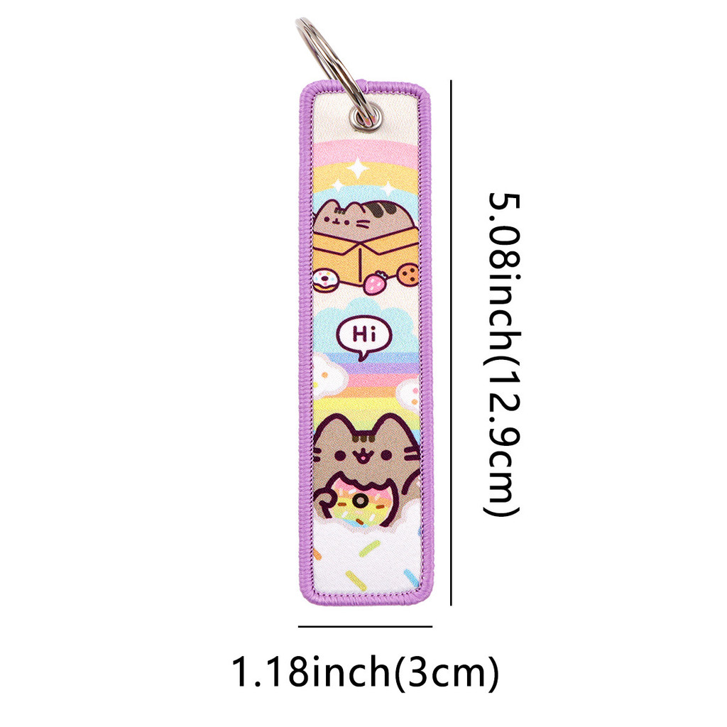 Cute 1PCS Cute Pusheen the Cat Key Fobs Holder Keychain for Motorcycles Embroidery Tag Key Ring