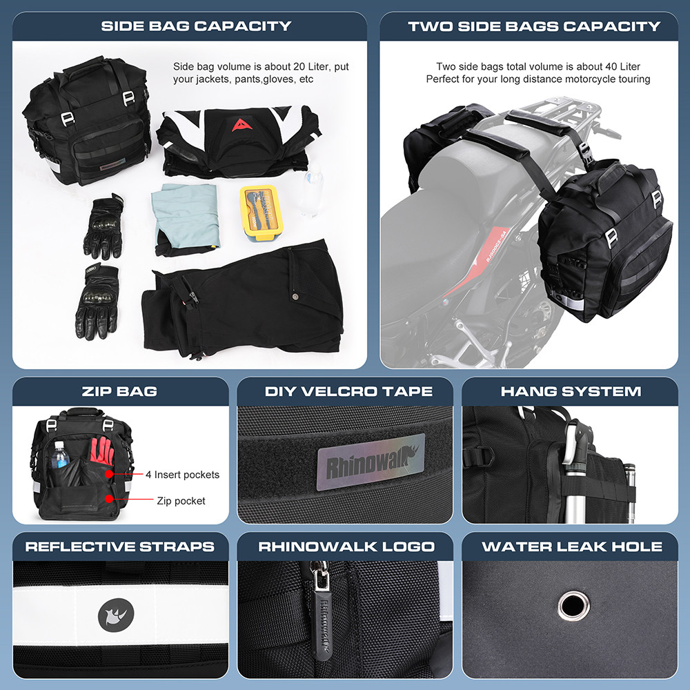 Rhinowalk 2Pcs Motorcycle Double Side Bag 20L Motor Quick Release Saddle Bag Waterproof Inner Bag