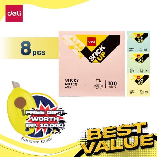 

Deli Combo ATK Ekonomis 8pcs Sticky Notes Tempel 76mm Free Mini Cutter