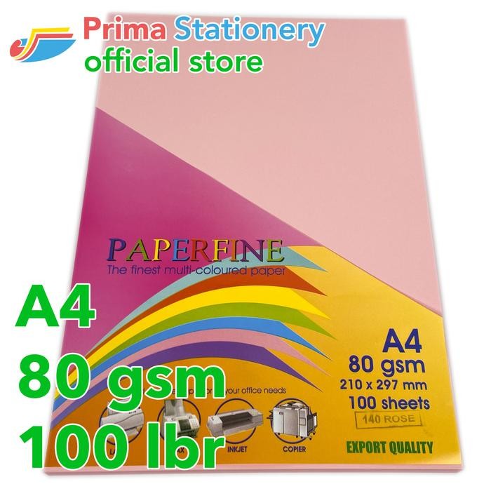

Paperfine Kertas HVS Warna A4 IT 140 Rose isi 100 lbr [TC]