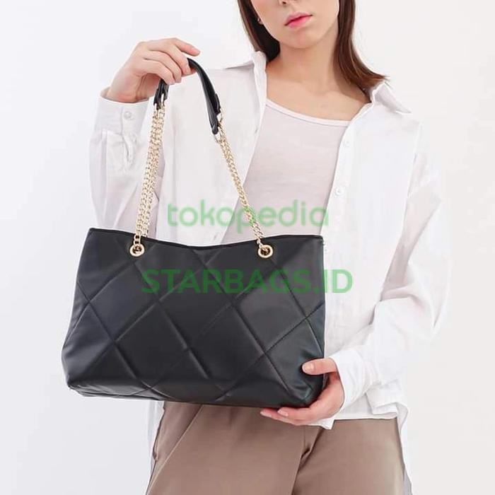 Tas Shoulder Bag tali rantai import tas Bahu Wanita Tote Bag Hitam