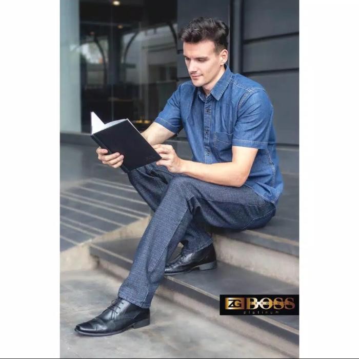 Kemeja Jeans Pria Lengan Pendek Zg Boss- Standard Fit #Kemejajeansboss