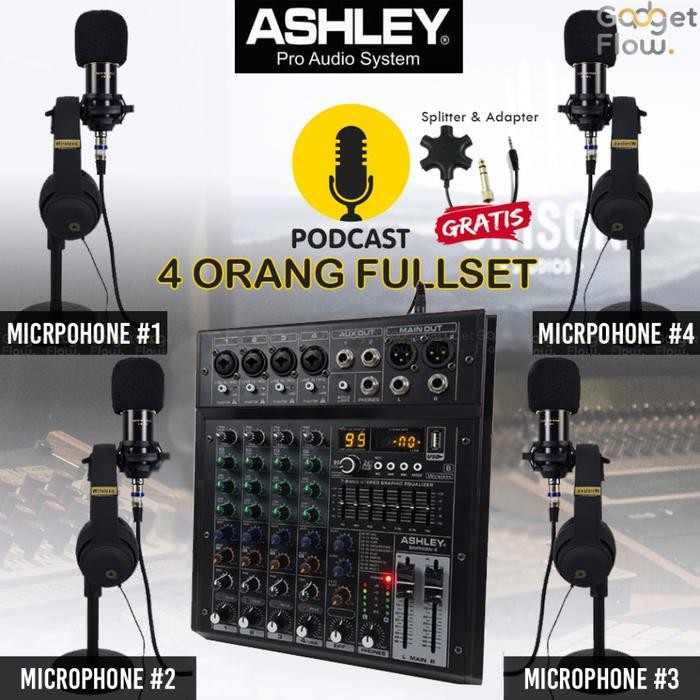 Ready PAKET PODCAST 4 Orang Mic BM800 BM 800 Mixer MicroVerb 7 Stand Meja