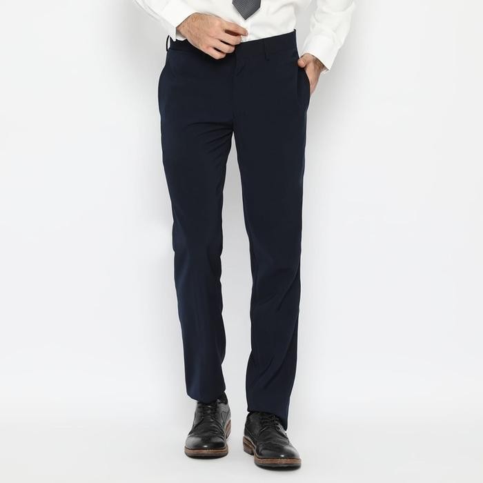 Code Male Celana Bahan Premium Navy Blue Formal Straight Cut Slim Fit New