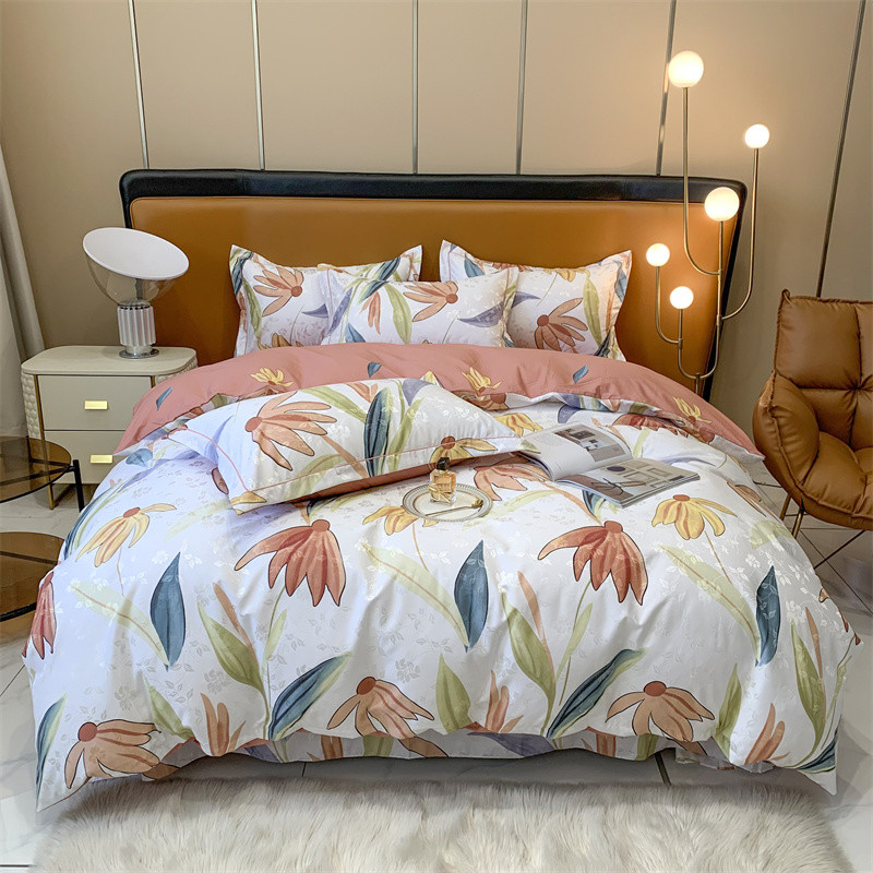 Luxury Egyptian Cotton Bedding Set Double Queen King Size Pastoral Floral Leaf Duvet Cover Flat Bed 