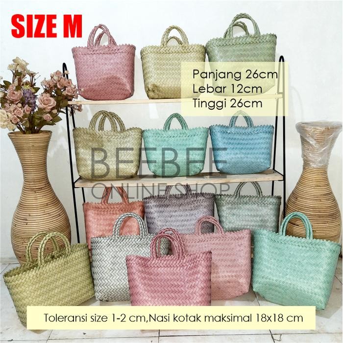 Top tas anyaman polos sedang tas anyaman plastik