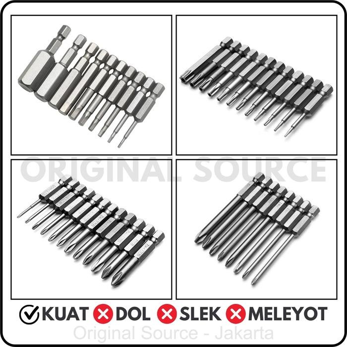 BERKUALITAS Mata Obeng Bor Kunci L Hex Key Plus Minus Bintang Set Screwdriver Bits