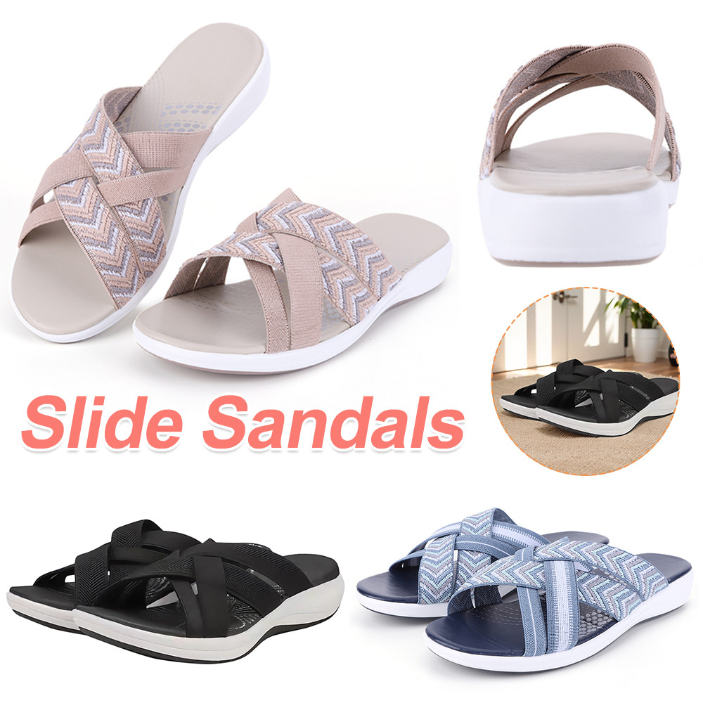 Comfortable Recovery Arch Orthopedic Women Slide Sandals Walking Plantar Fasciitis Cross Strap Platf