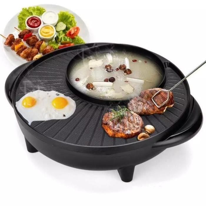 Alat Panggang Teppanyaki Steamboat BBQ & Grill Hot Pot Elektrik Panggangan Listrik Hitam