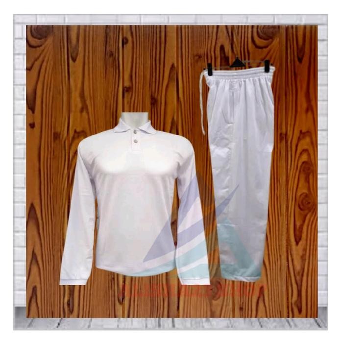 ASLI Setelan kaos kerah lengan panjang hitam putih Setelan baju berkerah putih hitam polos pria