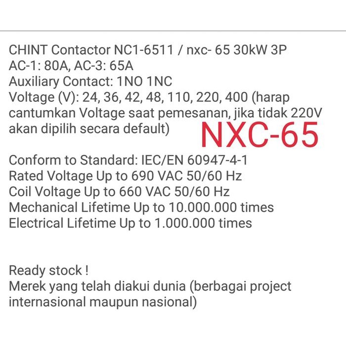 Menarik Nxc-65 80A 3P 30Kw Magnetik Kontaktor Chint Contaktor Bukan Schneider Terlariss 