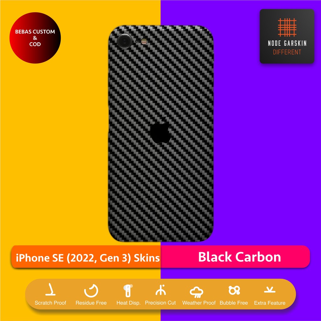 Garskin Skin iPhone SE 2022 Gen 3 Black Carbon Fullbody / Backonly | Anti Lecet | Case | Vinyl