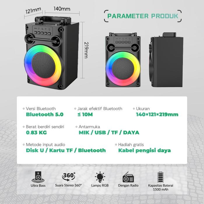 MAIKET Speaker bluetooth bass 2mic karaoke 4-inch Protable salon bluetooth full bass musik box