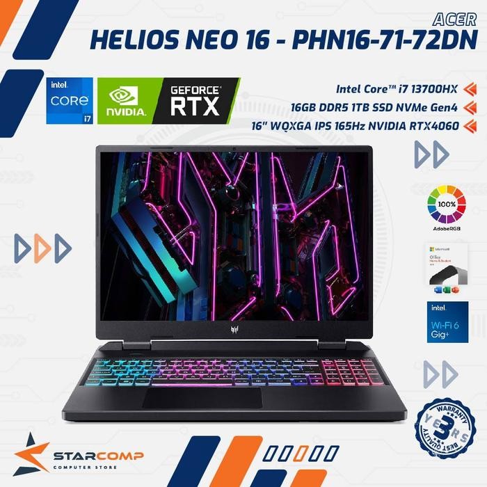 Acer Predator Helios Neo 16 PHN16-71-72DN Intel Core i7-13700HX 16GB 1TB RTX4060 16 WQXGA 165Hz