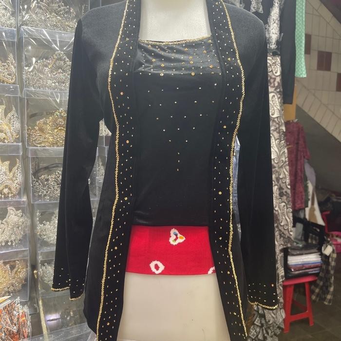 ASLI Kebaya Kutubaru Bludru Payet Tabur Baju Wisuda Wanita Dewasa Hitam READY STOCK