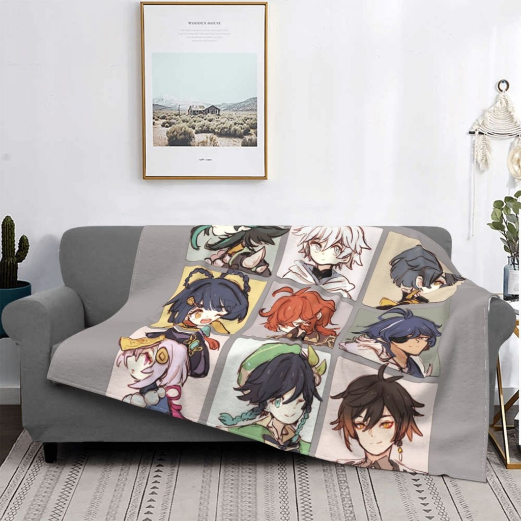 Genshin Impact Blanket Coral Fleece Plush Decoration Anime Cute Super Soft Throw Blankets for Home B