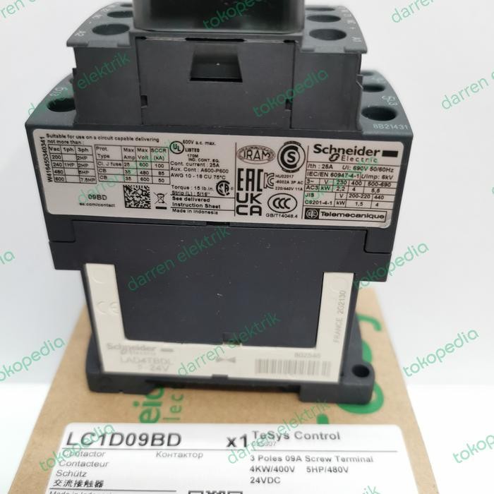 Bisa Gosend Kontaktor Schneider Lc1D09Bd, 24Vdc 25Amper
