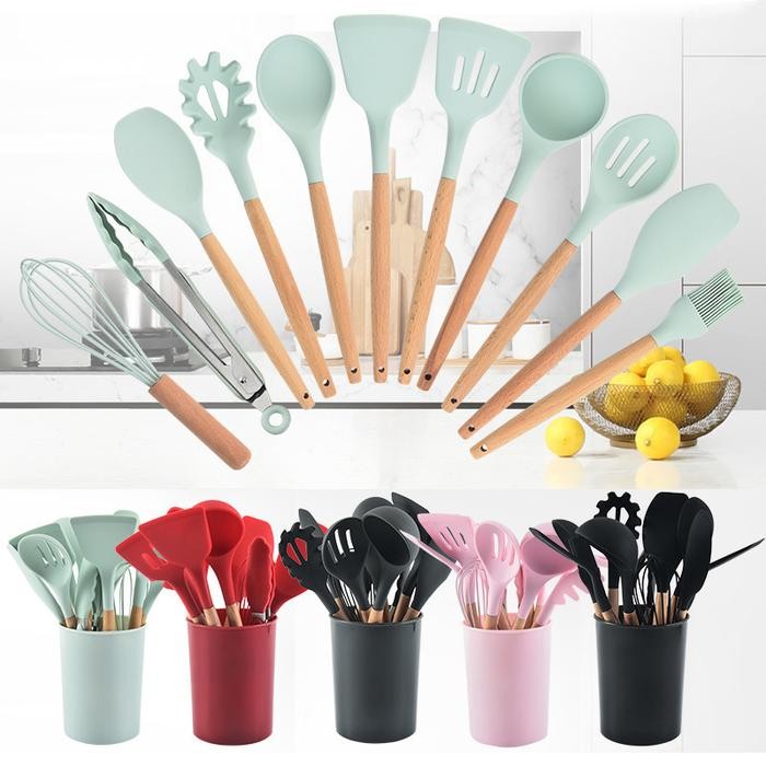 Vishal Silikon Spatula Silicone Sodet Alat Masak Set 12Pcs Spatula Steak Clip Set Oil Brush Kitchen