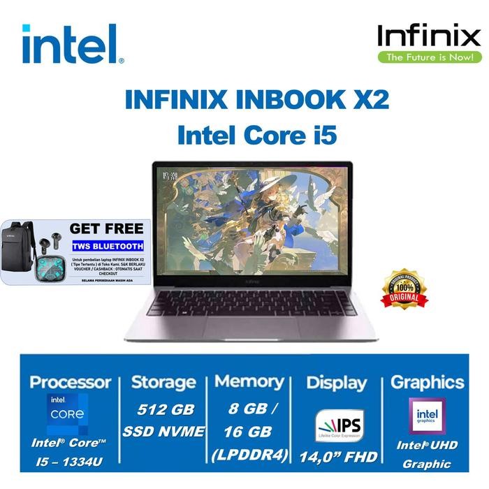 o1py- Laptop Infinix Inbook X2 2025 I5 1334 8Gb / 16Gb 512Gb Win11 14"Fhd
