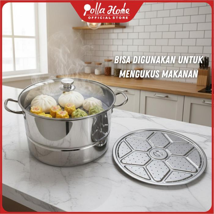 Ollahom Panci Kukusan Langseng Kukus Stainless 304 Kapasitas Besar Dengan Tutup Kaca Tebal Anti
