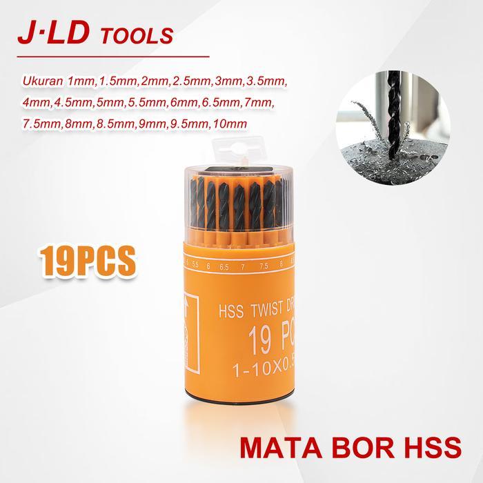 Jld Mata Bor Hss 19Pcs Mata Bor Baja 1-10Mm Twist Drill Set Mata Bor Untuk Logam Besi Beton Tembok