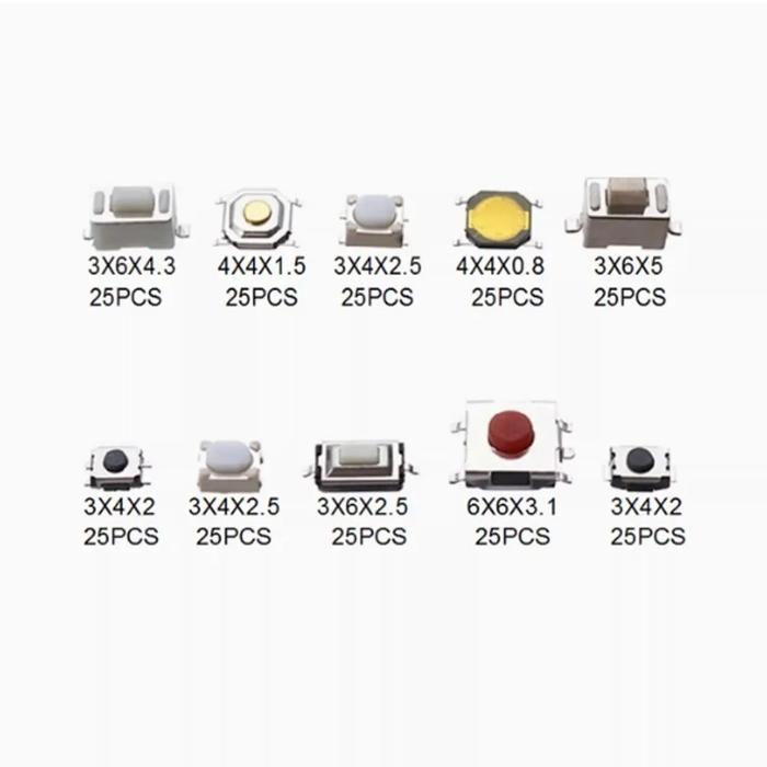 250 PCS Saklar Tombol tekan Tactile Switch Assortment Untuk Remot Control Sakelar Kunci Mobil Tombol